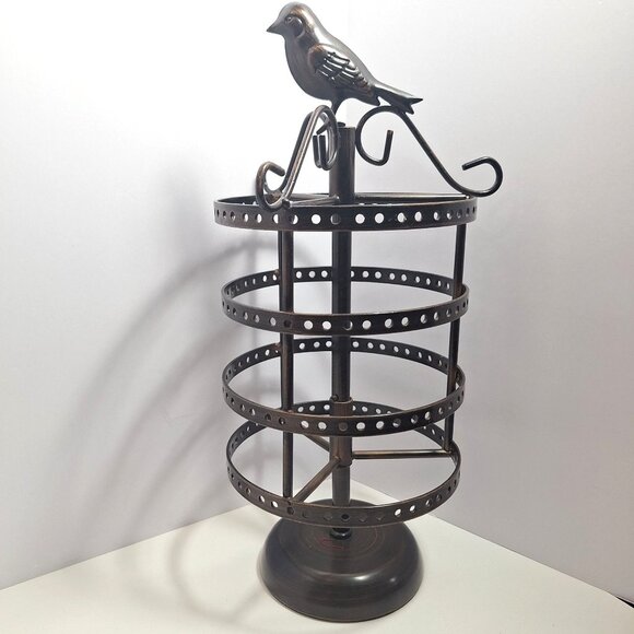 Unknown Other - Bronze Bird Earring Holder Rotating Display 14" x 7" Raven Antique Look